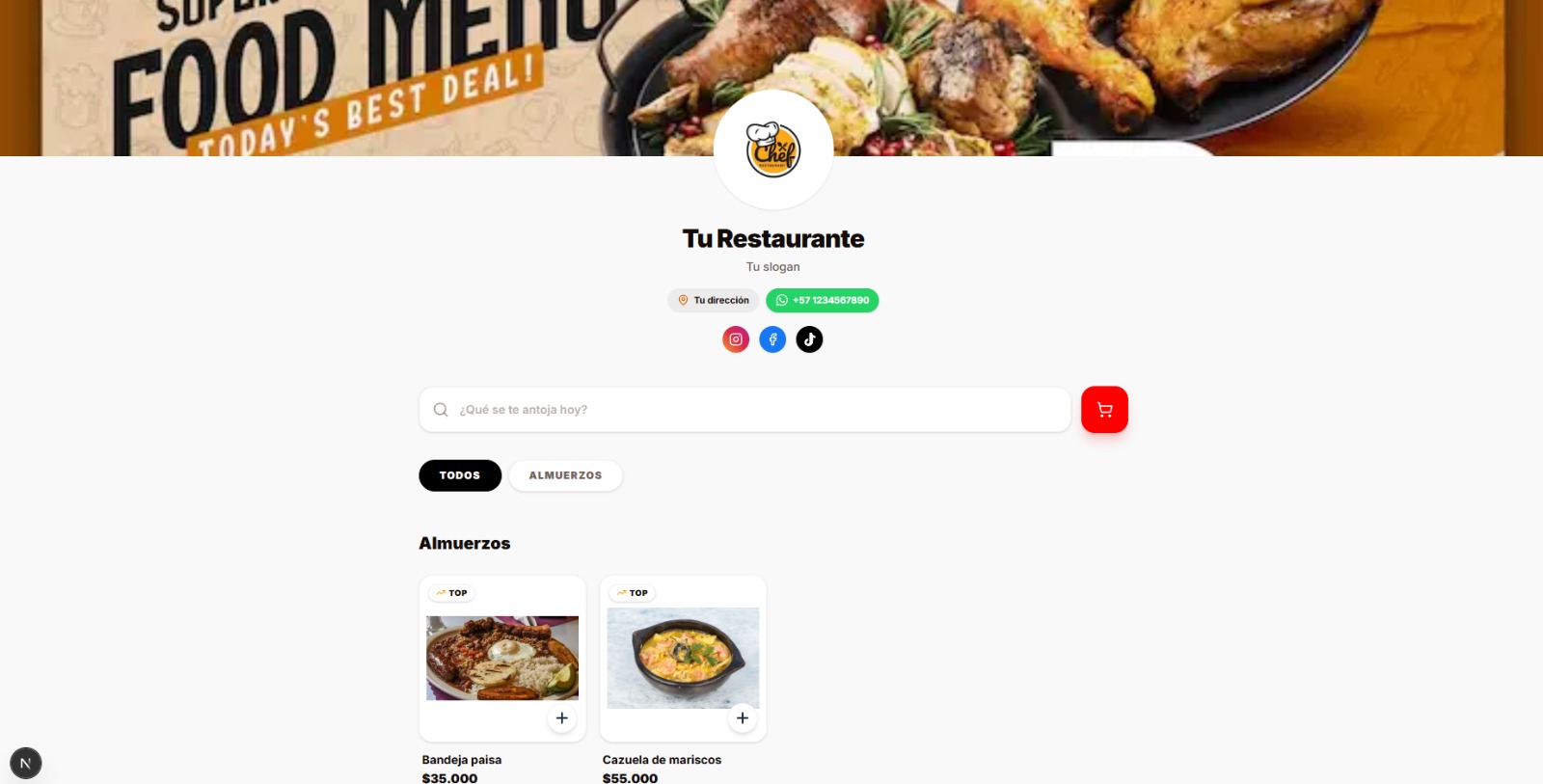 Vista previa del menú